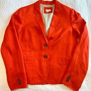 J Crew Schoolboy Blazer 100% Linen Orange Sz 8 Preppy Summer Career Classic